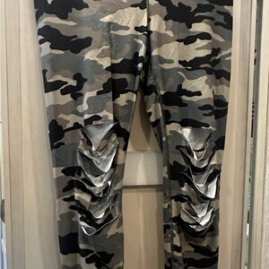 Camo Print Leggings with Ripped Detail